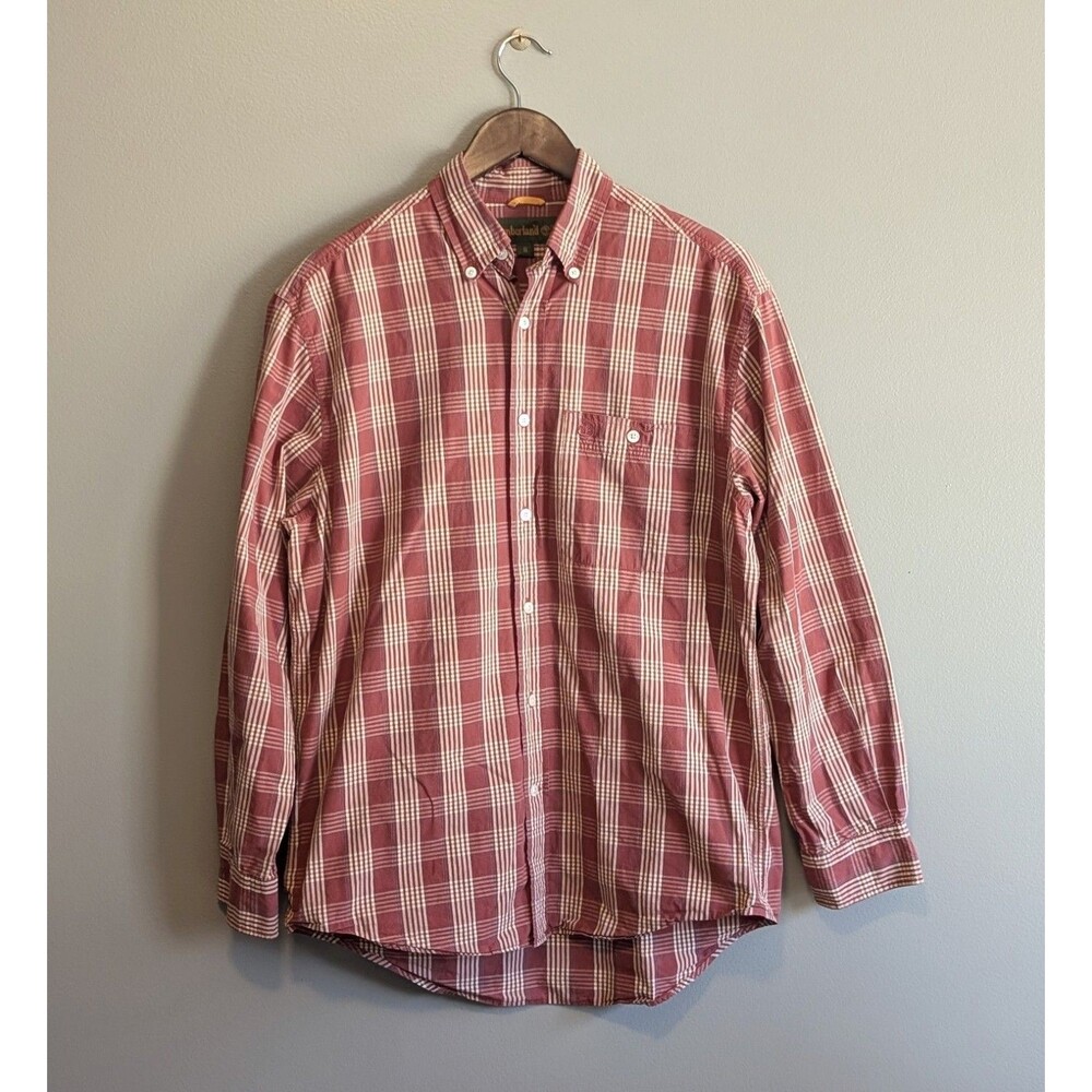 Timberland Mens S Small Red Plaid Vintage Oversized Button Down Shirt Cabin LS